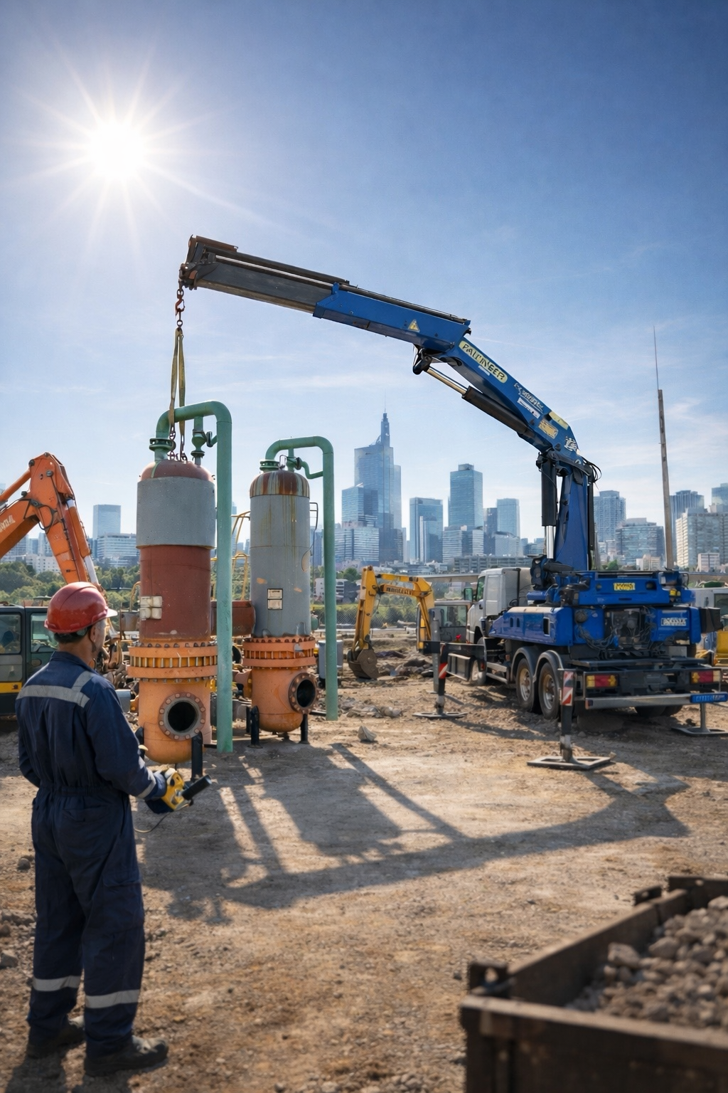 Tartály emelés darusautóval